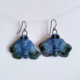 Ceramic Blue Moth Earrings